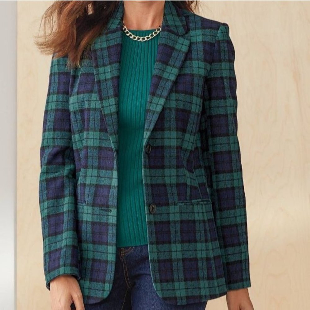Chadwicks Of Boston Pink Black Plaid Wool Blend Dark Academia Blazer Size 10T - Picture 4 of 8